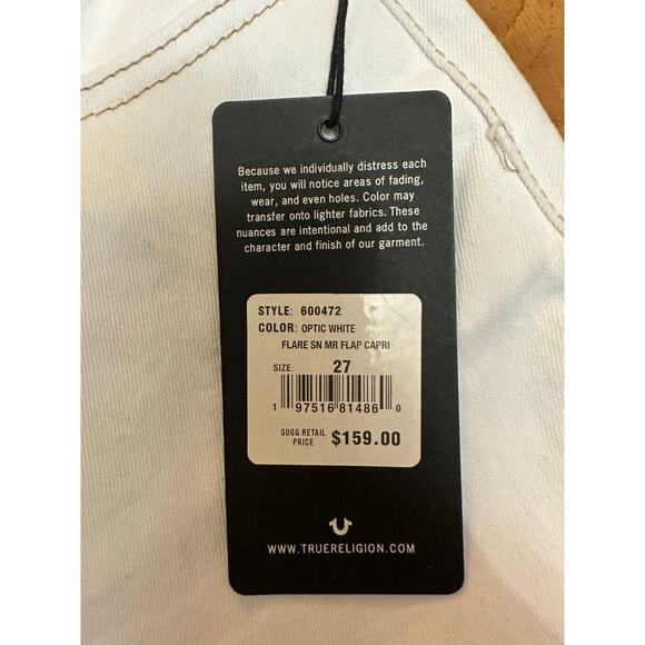 True Religion Optic White Flare Capri Jeans Sz 27 NWT - Picture 8 of 11